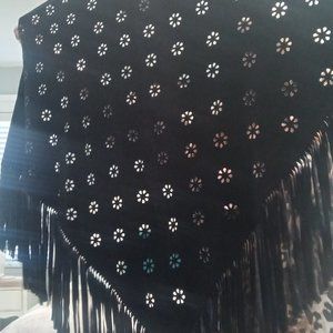 Genuine Black Leather Suede Boho Fringe Western Wrap Womens One Size
